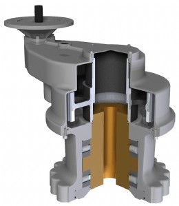 Cutaway drawing of Rotork IS21 spur gearbox